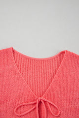 Tomato Red Lace-up Front V Neck Sweater Vest