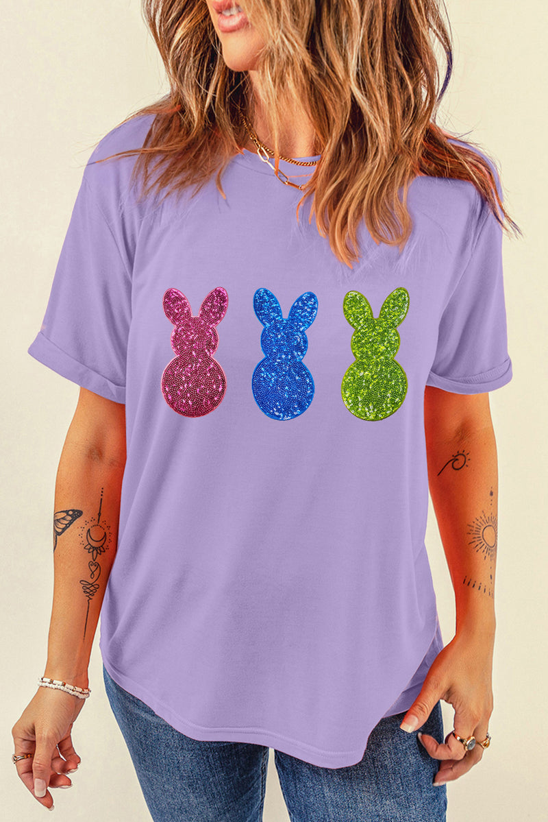 Wisteria Easter Shiny Bunny Graphic Crewneck T Shirt