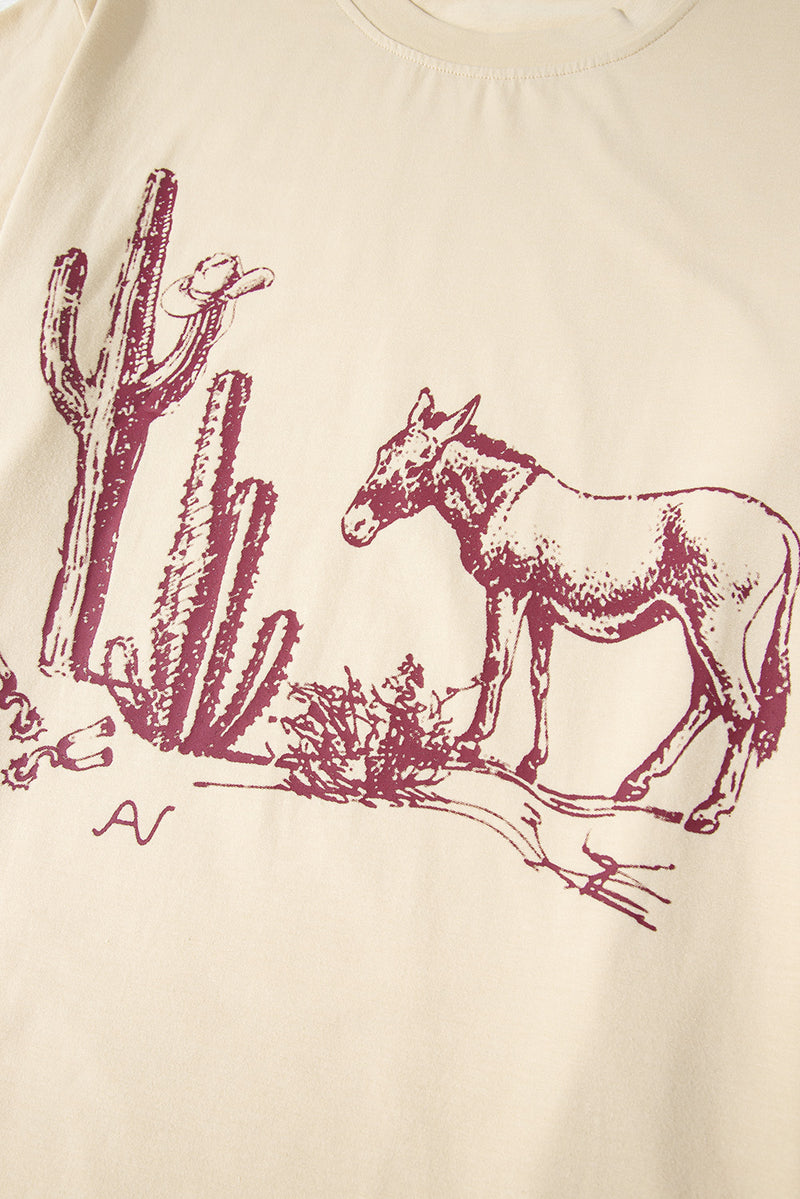 Parchment Western Burro Cactus Crew Neck Graphic Tee