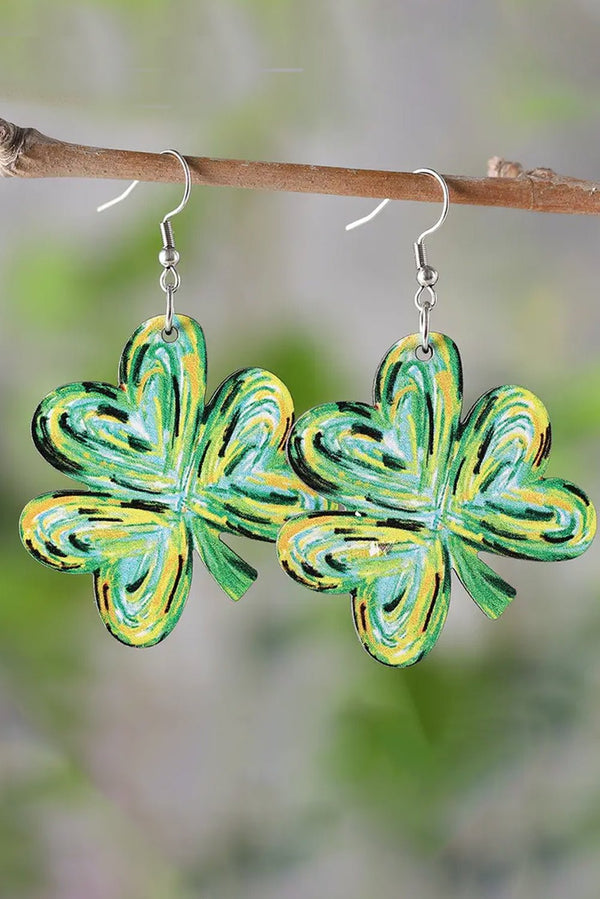 Light Green St. Patrick Painted Shamrock Shape Drop Earrings - Haven of Happiness