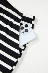 Black White Striped Short Sleeve Top and Shorts Set - Haven of Happiness