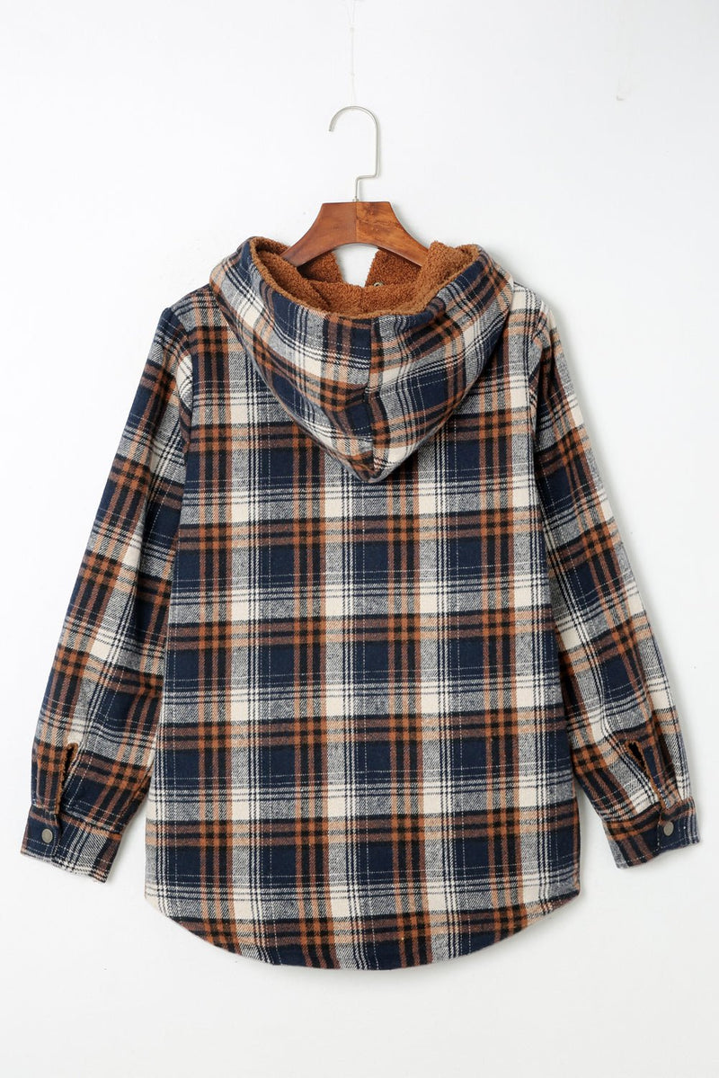 Plaid Pattern Sherpa Lined Hooded Shacket - Haven of Happiness