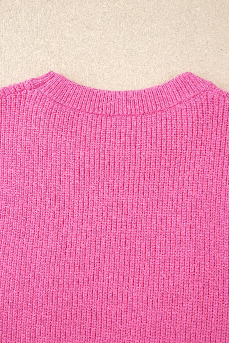 Bright Pink Western Horse Embroidered Round Neck Sweater Tee - Haven of Happiness