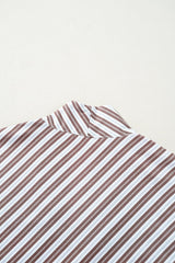 Chestnut Striped Stand V Neck Short Sleeve Blouse - Haven of Happiness