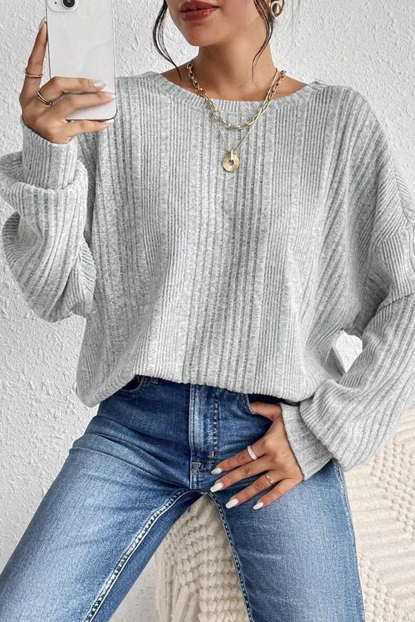 Light Grey Textured Crossover Backless Knit Long Sleeve Top - Haven of Happiness