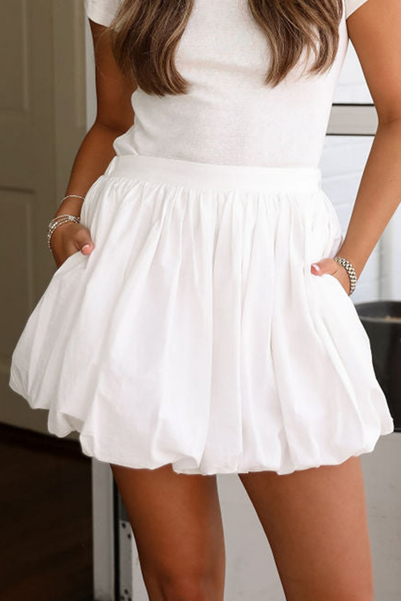 White Bubble Mini Skirt with Pockets