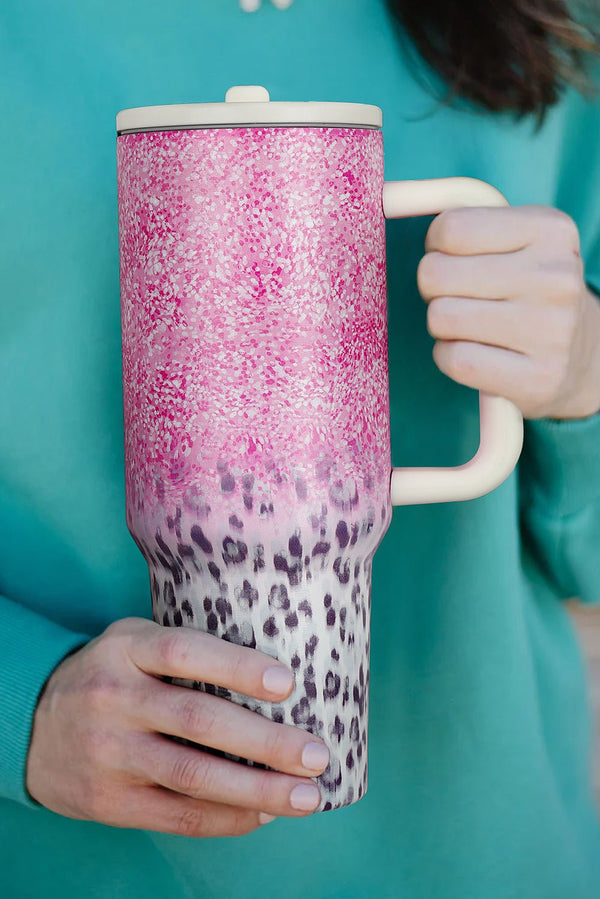 Pink Leopard Gradient 40oz Stainless Steel Thermos Travel Cup - Haven of Happiness