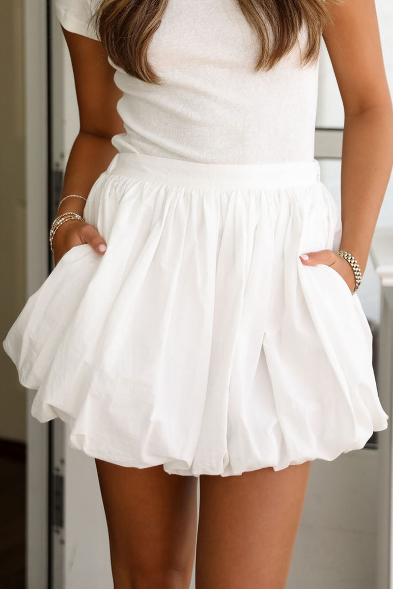 White Bubble Mini Skirt with Pockets