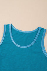 Peacock Blue Metallic Sheen Edge Scoop Neck Tank Top