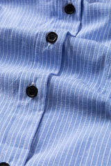 Sky Blue Stripe Roll - tab Sleeve Pocketed Long Shirt - Haven of Happiness