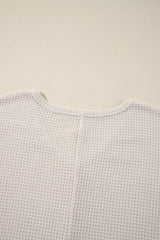 White Waffle Knit Side Slits Loose Fit V Neck Top - Haven of Happiness