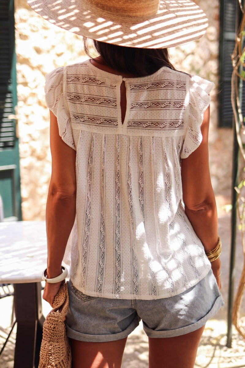 White Ruffled Lace Flowy Tank Top - Haven of Happiness