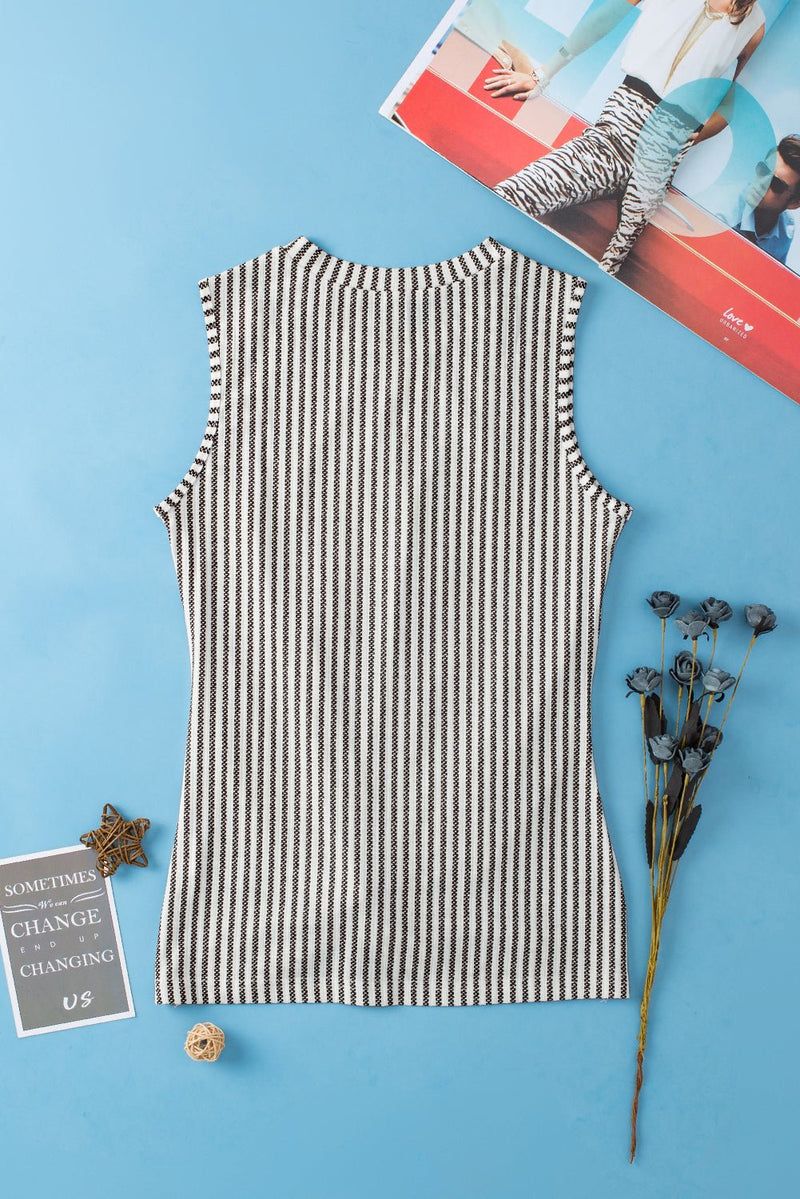 Gray Striped Cutout Twist Front Tank Top - Haven of Happiness