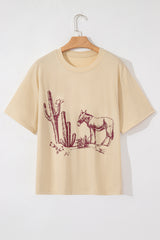 Parchment Western Burro Cactus Crew Neck Graphic Tee