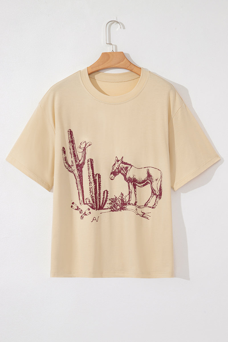 Parchment Western Burro Cactus Crew Neck Graphic Tee