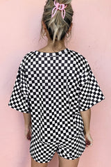 Black Checkered Top and Short Casual 2pcs Set - Haven of Happiness