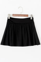 Black Wide Waistband Ruched Skort