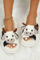 White Cute Cow Pattern Open Toe Slippers - Haven of Happiness