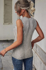 Gray Striped Cutout Twist Front Tank Top - Haven of Happiness