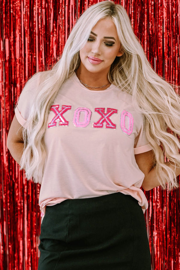 Pink Valentines Shiny XOXO Graphic T-shirt - Haven of Happiness