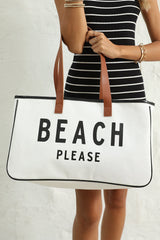 White BEACH PLEASE Print Large Canvas Tote Bag - Haven of Happiness