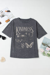 Dark Grey Kindness Butterflies Graphic Mineral Wash Loose Tee - Haven of Happiness