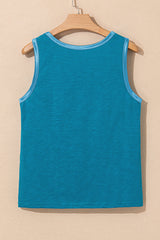 Peacock Blue Metallic Sheen Edge Scoop Neck Tank Top