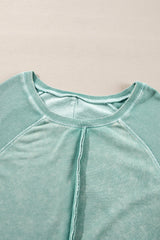 Mineral Blue Solid Waffle Knit Patchwork Raglan Sleeve Sweatshirt - Haven of Happiness