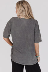 Dark Grey Kindness Butterflies Graphic Mineral Wash Loose Tee - Haven of Happiness