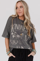 Dark Grey Kindness Butterflies Graphic Mineral Wash Loose Tee - Haven of Happiness