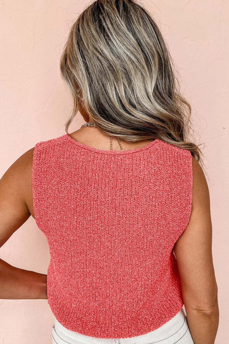 Tomato Red Lace - up Front V Neck Sweater Vest - Haven of Happiness