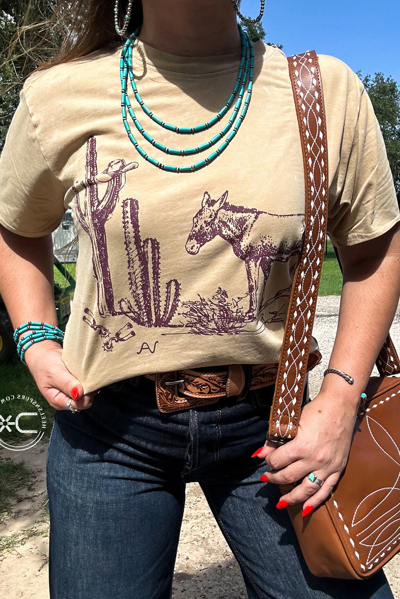 Parchment Western Burro Cactus Crew Neck Graphic Tee