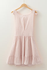 Delicacy Embroidered Eyelets Ruffled Hem Sleeveless Mini Dress