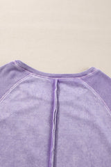 Orchid Petal Solid Waffle Knit Patchwork Raglan Sleeve Sweatshirt - Haven of Happiness