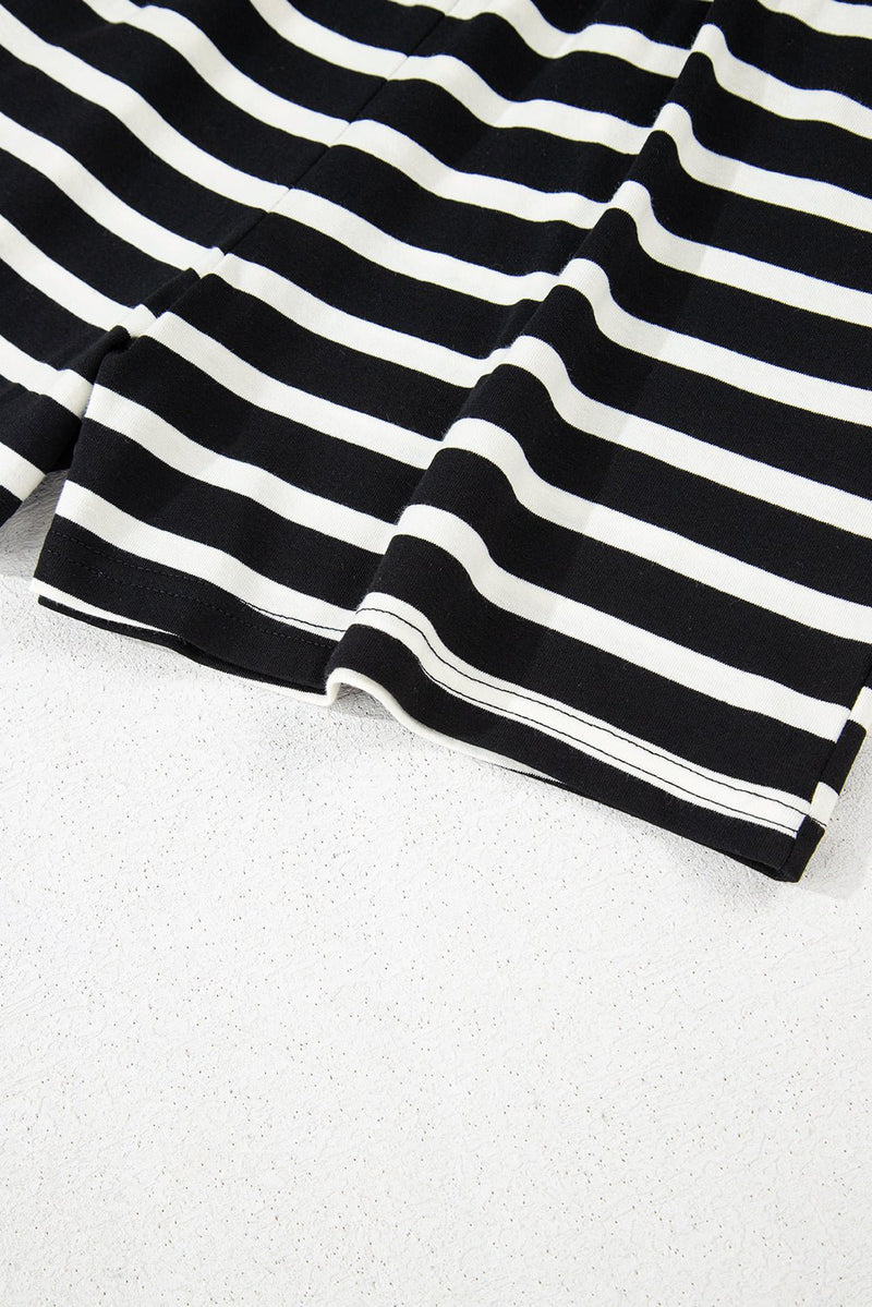 Black White Striped Short Sleeve Top and Shorts Set - Haven of Happiness