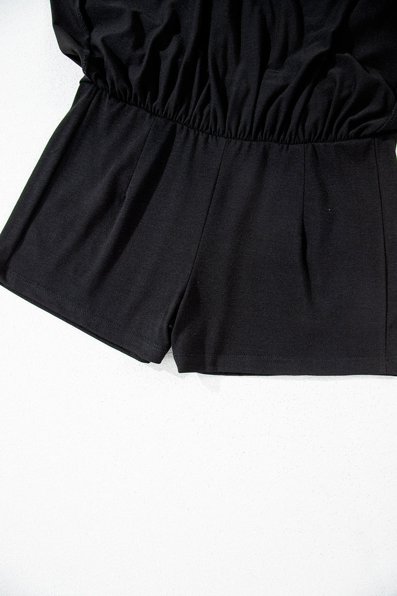 Black Wide Waistband Ruched Skort