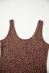 Brown Leopard Printed Sleeveless Scoop Neck Bodysuit