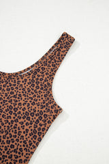 Brown Leopard Printed Sleeveless Scoop Neck Bodysuit