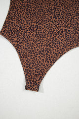 Brown Leopard Printed Sleeveless Scoop Neck Bodysuit