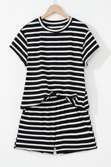 Black White Striped Short Sleeve Top and Shorts Set - Haven of Happiness