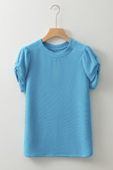 Light Blue Bubble Sleeve Solid Color Elegant T-Shirt