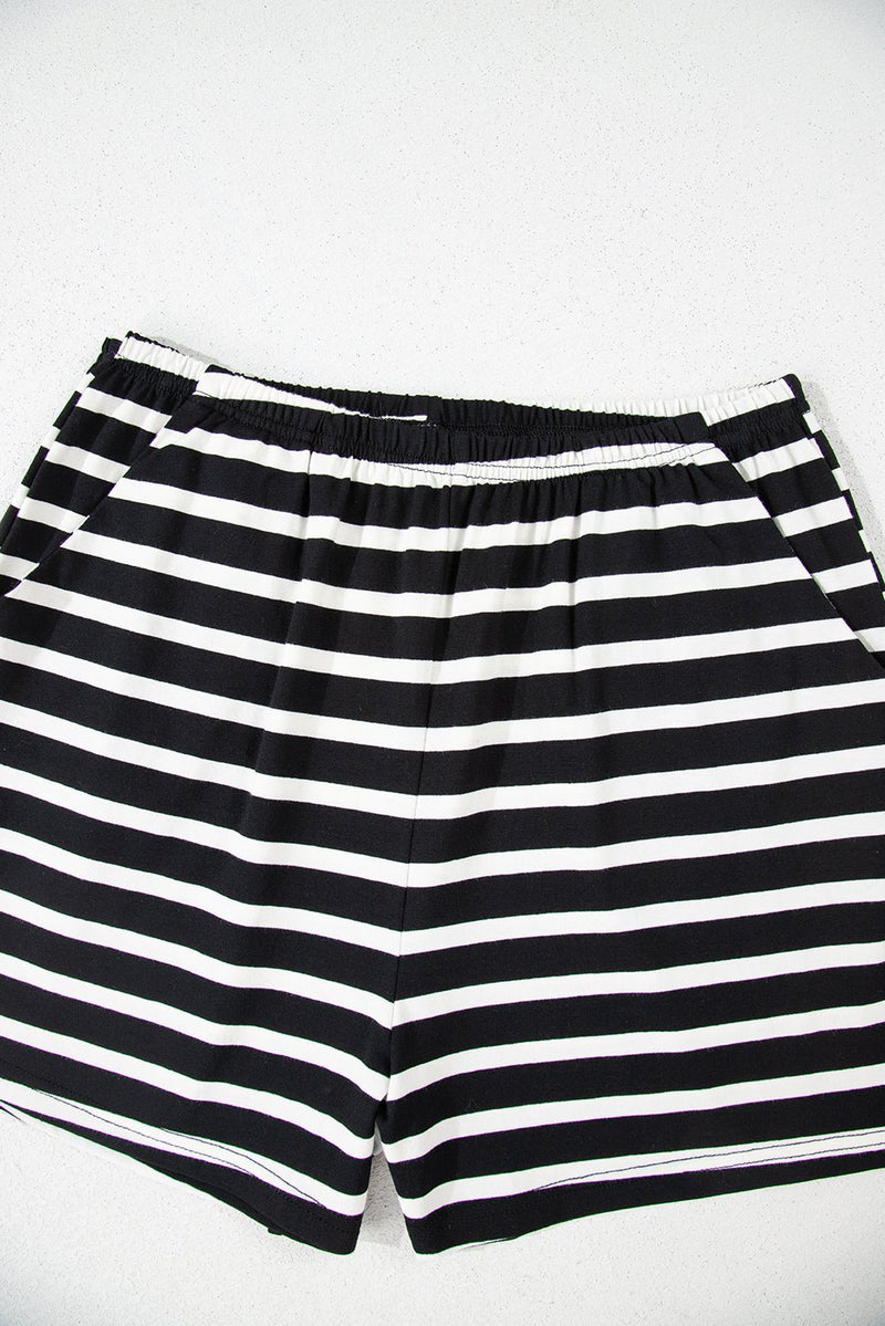 Black White Striped Short Sleeve Top and Shorts Set - Haven of Happiness