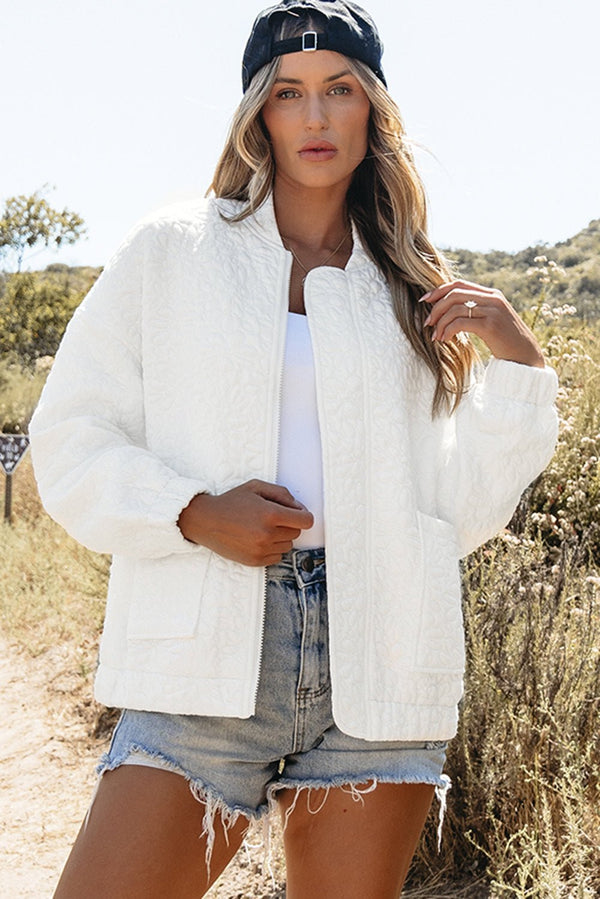 White Floral Quilted Jacket - Haven of Happiness