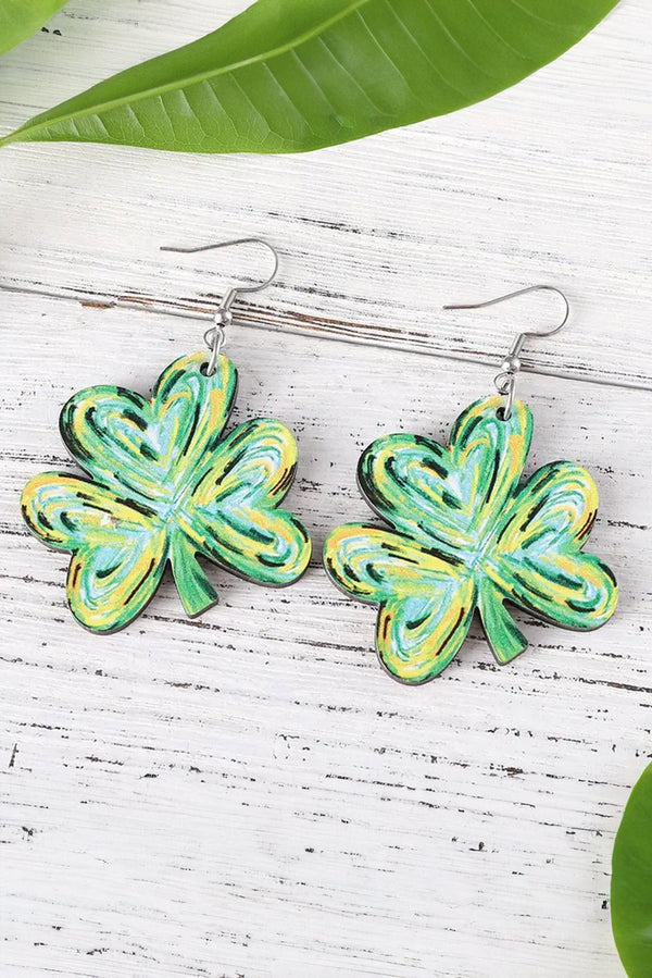 Light Green St. Patrick Painted Shamrock Shape Drop Earrings - Haven of Happiness