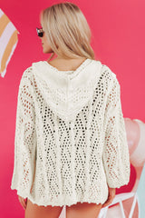 White Fashion Open Knit Hooded Beach Cover Up - Haven of Happiness