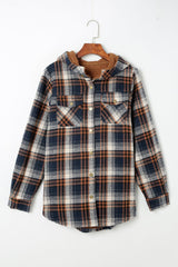 Plaid Pattern Sherpa Lined Hooded Shacket - Haven of Happiness