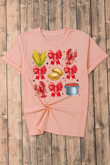 Pink Summer Food Bow Crawfish Printed T Shirt