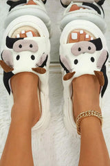 White Cute Cow Pattern Open Toe Slippers - Haven of Happiness