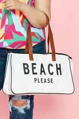 White BEACH PLEASE Print Large Canvas Tote Bag - Haven of Happiness