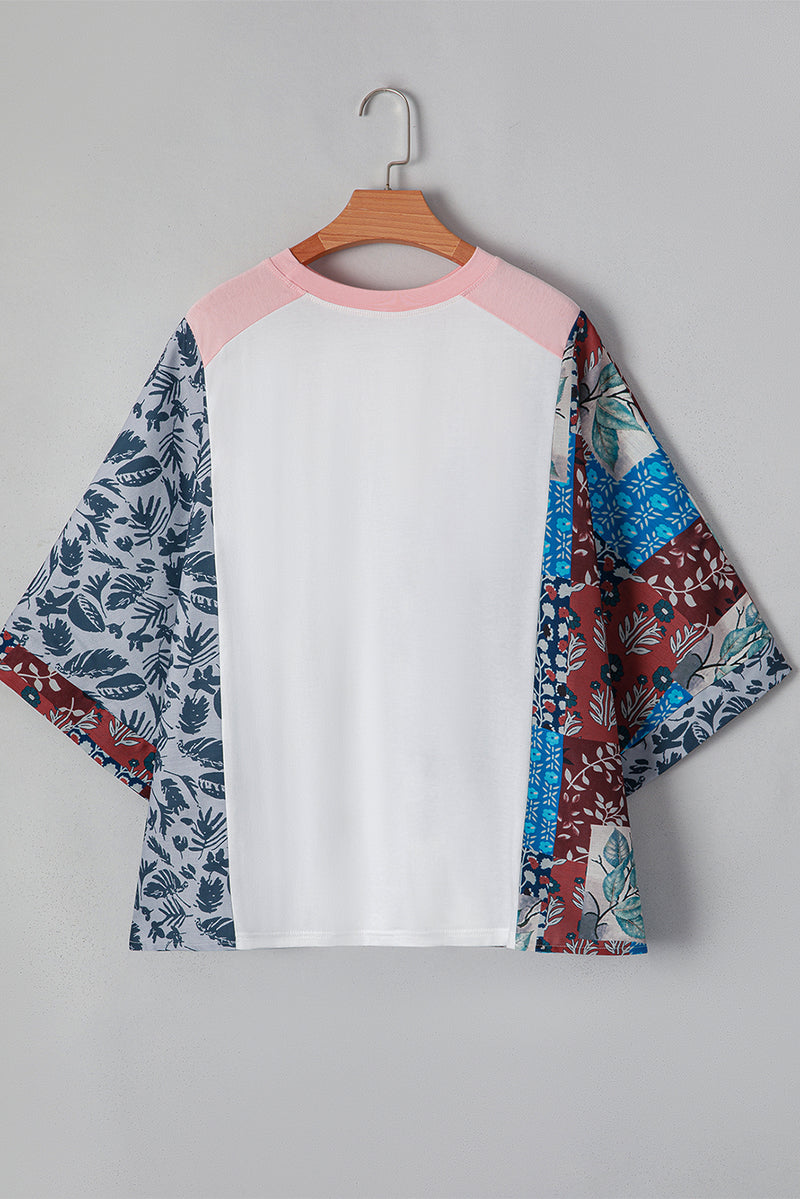 Multicolour Asymmetric Printed Patchwork Sleeve Peace Desert Graphic Top